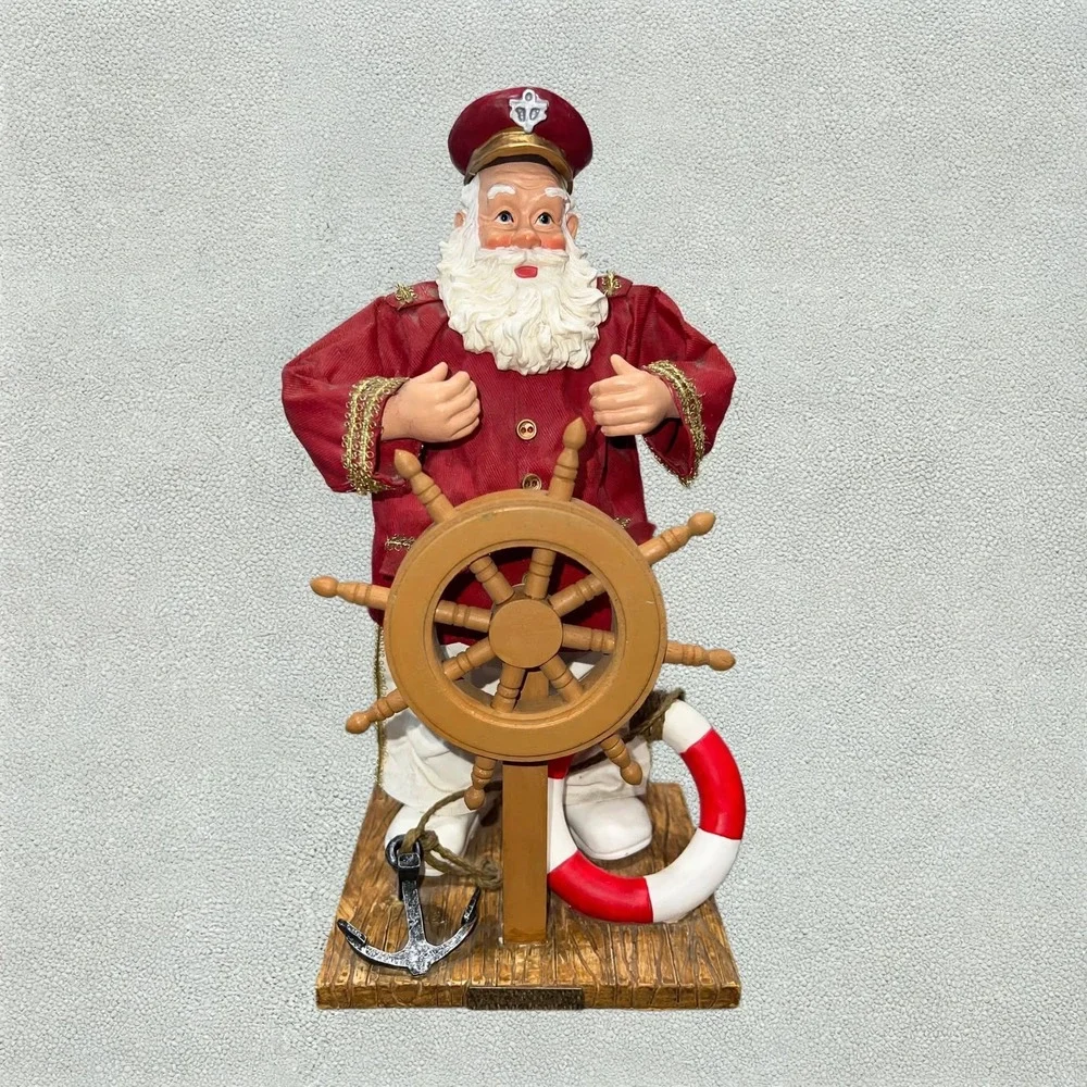 Nautical Sea Captain Santa Claus Figurine Ships Wheel Anchor Christmas Decor
